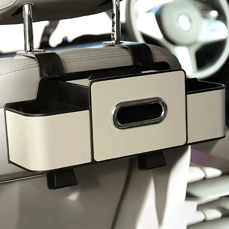 Car Seat Organizer with Storage Box & Tissue Holder - Multi-Compartment Console Organizer