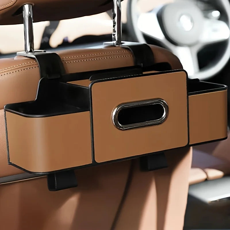 Car Seat Organizer with Storage Box & Tissue Holder - Multi-Compartment Console Organizer
