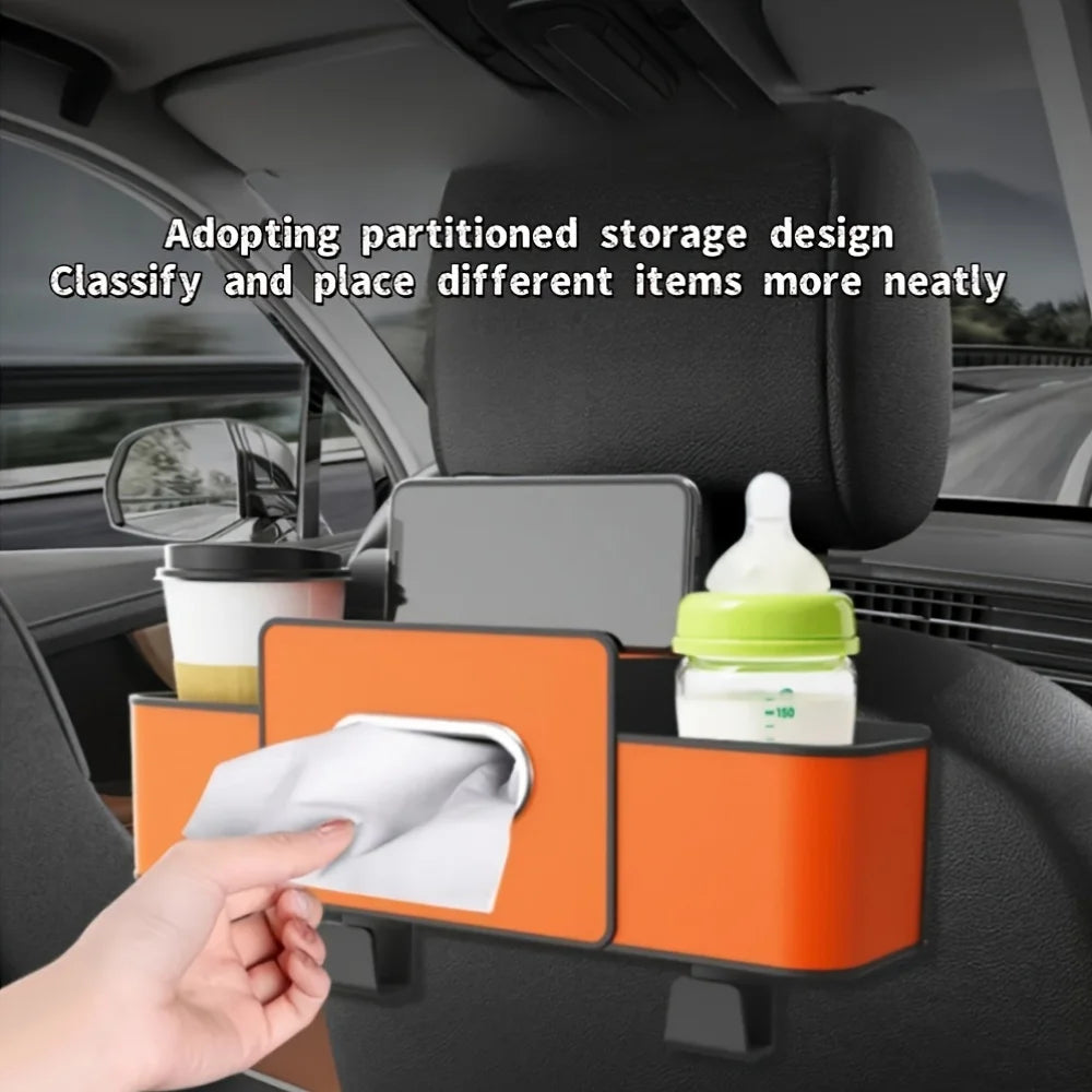 Car Seat Organizer with Storage Box & Tissue Holder - Multi-Compartment Console Organizer