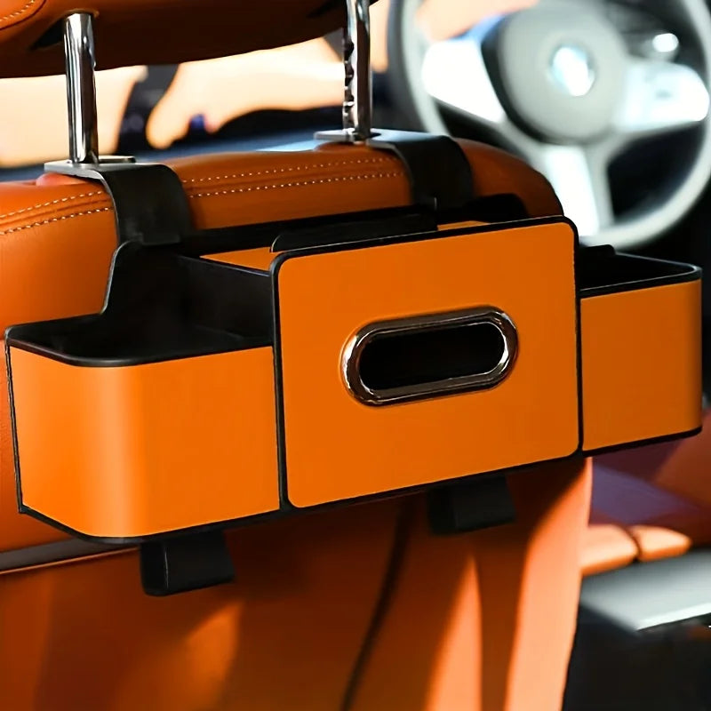 Car Seat Organizer with Storage Box & Tissue Holder - Multi-Compartment Console Organizer
