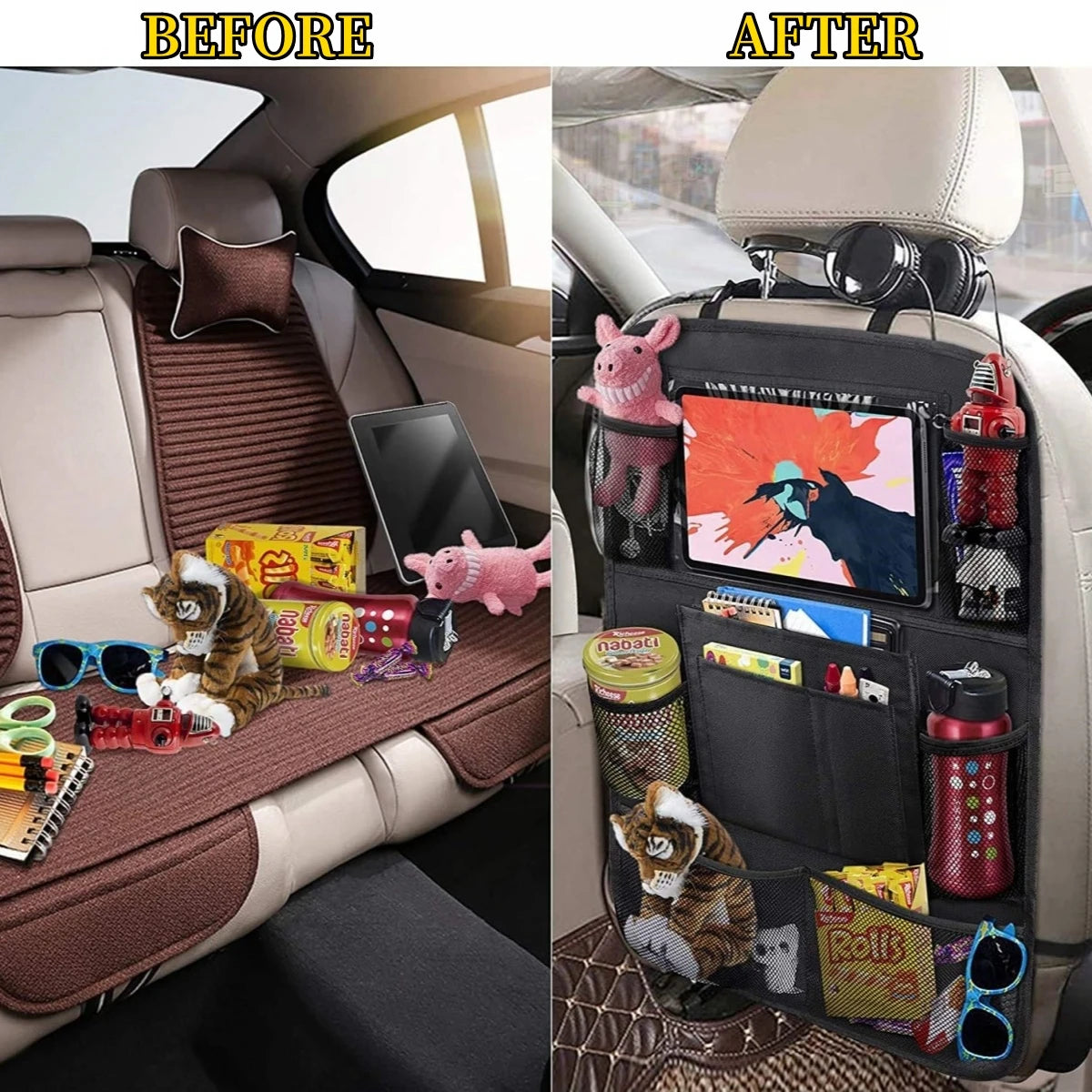 Car Seat Back Organizer - Tablet Holder & Storage for Backseat