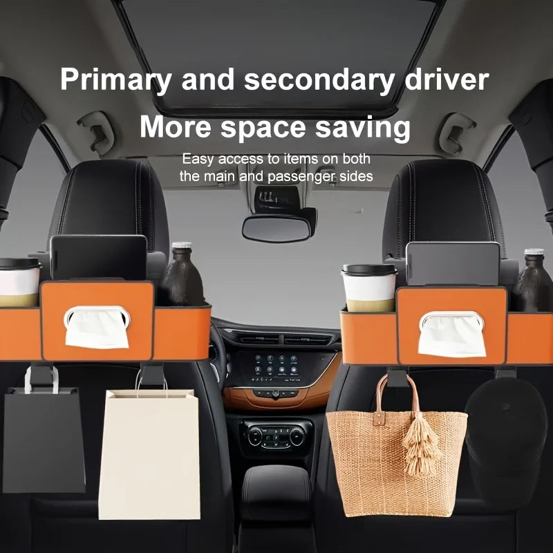 Car Seat Organizer with Storage Box & Tissue Holder - Multi-Compartment Console Organizer